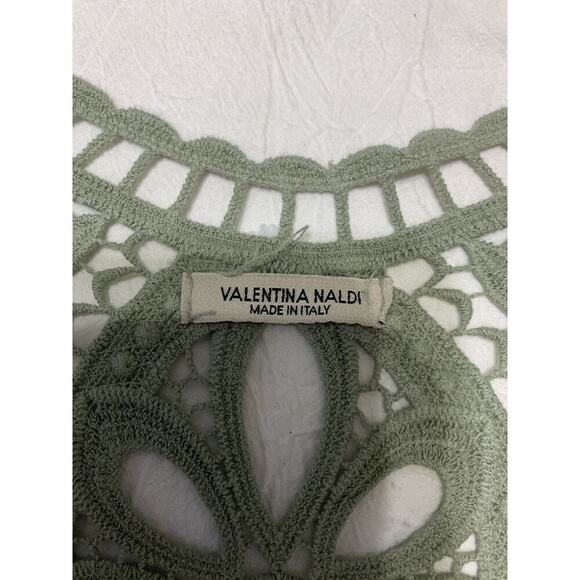 Valentina Naldi Italy Kimono Cardigan 100% Green Linen Crochet Embroidery Sz OS - Picture 7 of 8
